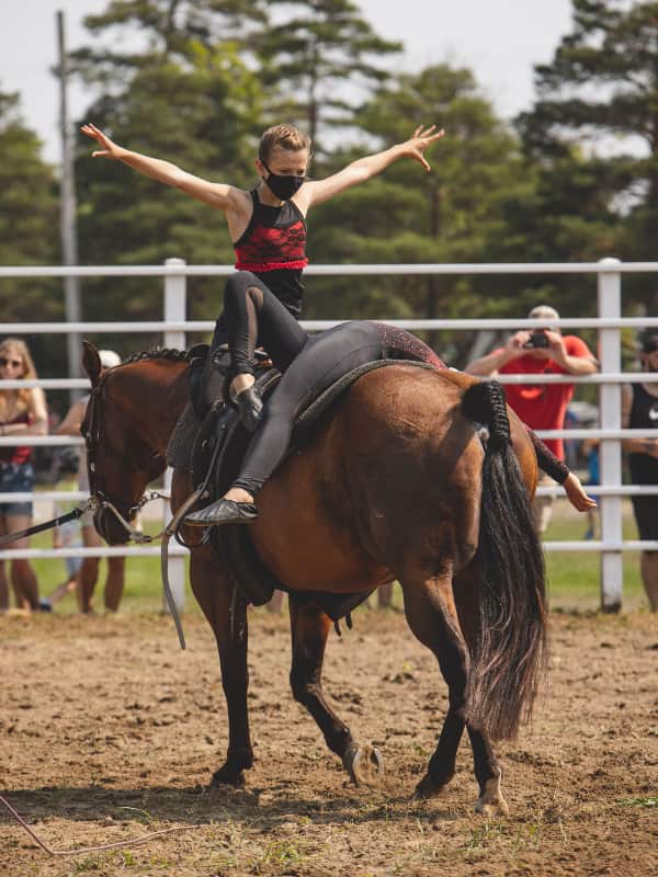 Two girls at a vaulting competition near Chesterville, Ontario.