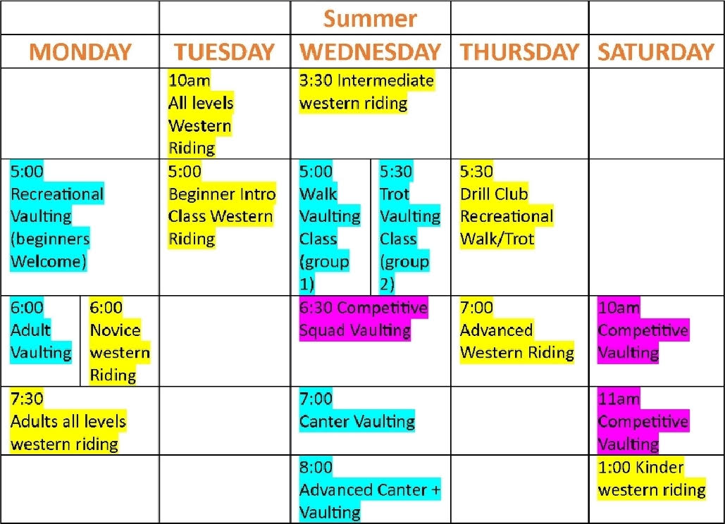 summer 2026 class chart